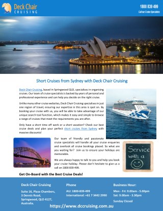 Short Cruises from Sydney with Deck Chair Cruising