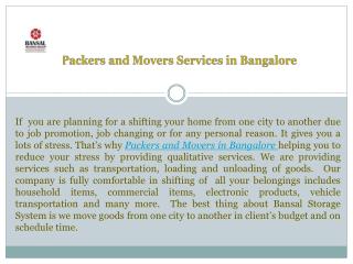 Packers and Movers Services in Bangalore