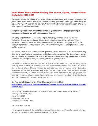 Smart Water Meters Market Booming With Sensus, Aquiba, Johnson Valves: Analysis By 2018-2025