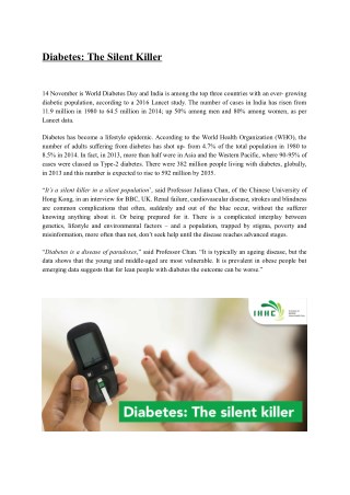 Diabetes: The Silent Killer