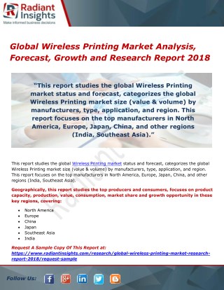 Global Wireless Printing Market Analysis, Forecast, Growth and Research Report 2018