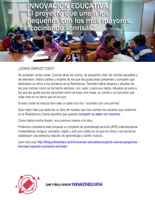 INNOVACIÓN EDUCATIVA: El proyecto que une a los pequeños con los más mayores, “cocinando sonrisas”