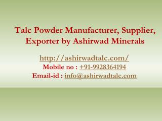 Talc Powder Manufacturer, Supplier, Exporter by Ashirwad Minerals