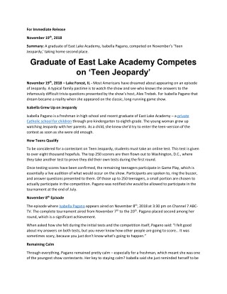 Graduate of East Lake Academy Competes on ‘Teen Jeopardy’