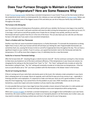 Does Your Furnace Struggle to Maintain a Consistent Temperature? Here are Some Reasons Why