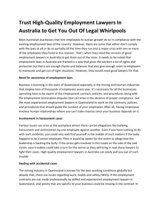 Trust High-Quality Employment Lawyers In Australia to Get You Out Of Legal Whirlpools