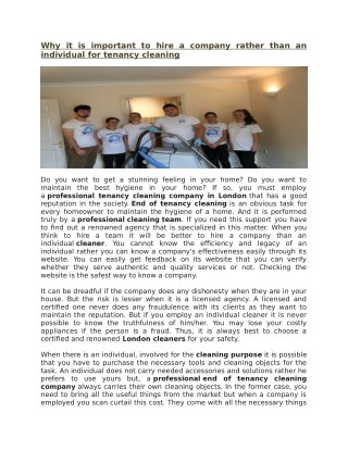 Why it is important to hire a company rather than an individual for tenancy cleaning