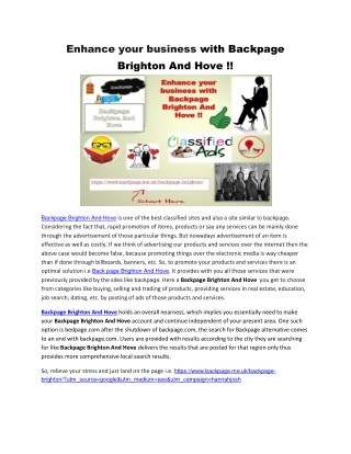 Enhance your business with Backpage Brighton And Hove !!