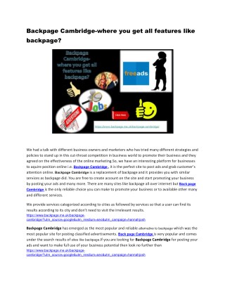 Backpage Cambridge-where you get all features like backpage?