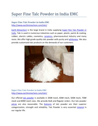 Super Fine Talc Powder in India EMC