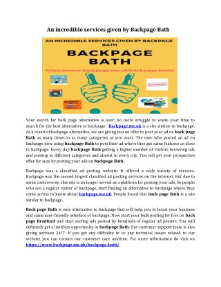 An incredible services given by Backpage Bath