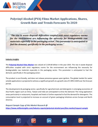 Polyvinyl Alcohol (PVA) Films Market Applications, Shares, Growth Rate and Trends Forecasts To 2020