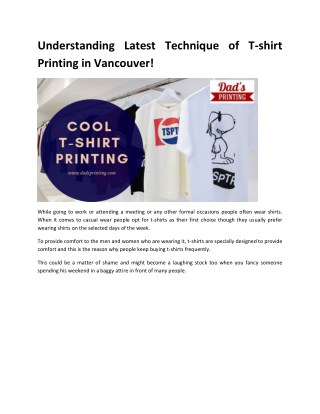 Understanding Latest Technique of T-shirt Printing in Vancouver!