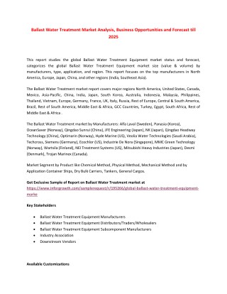 Ballast Water Treatment Market Analysis, Business Opportunities and Forecast till 2025