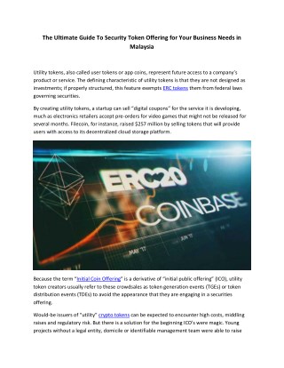 The Ultimate Guide To Security Token Offering for Your Business Needs in Malaysia
