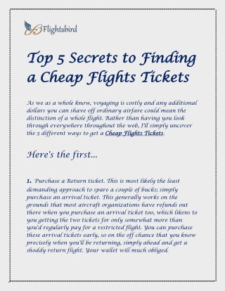 Top 5 Secrets to Finding a Cheap Flights Tickets