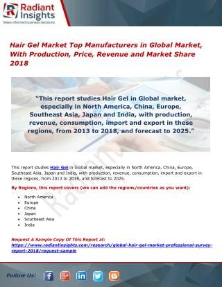 Hair Gel Market Top Manufacturers in Global Market, With Production, Price, Revenue and Market Share 2018