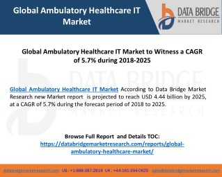 Global Ambulatory Healthcare IT Market to Witness a CAGR of 5.7% during 2018-2025