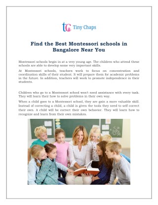 Find the Best Montessori schools in Bangalore Near You