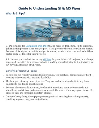 Guide to Understanding GI & MS Pipes