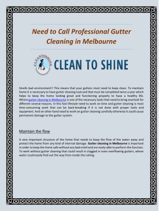 Need to Call Professional Gutter Cleaning in Melbourne