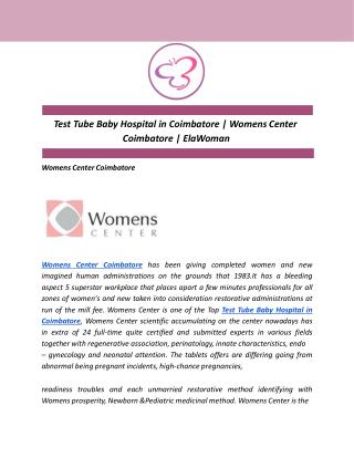Test Tube Baby Hospital in Coimbatore | Womens Center Coimbatore | ElaWoman