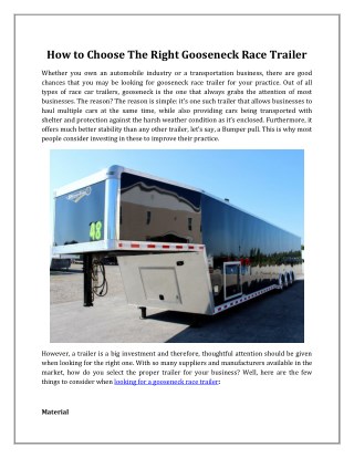 How to Choose The Right Gooseneck Race Trailer