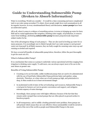 Guide to Understanding Submersible Pump