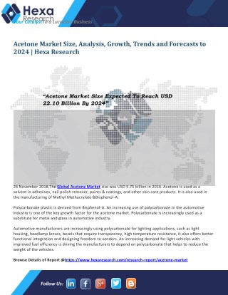 Global Acetone Market Size, Industry Analysis & Demand Report, 2014-2024