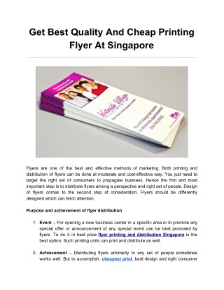 Get Best Quality And Cheap Printing Flyer At Singapore
