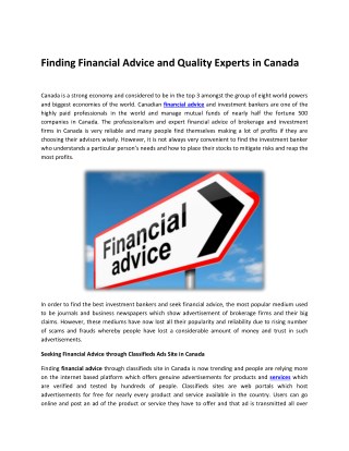 Finding Financial Advice and Quality Experts in Canada