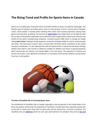 The Rising Trend and Profits for Sports Items in Canada