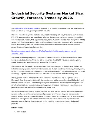 Industrial Security Systems Market Size, Growth, Forecast, Trends by 2020.