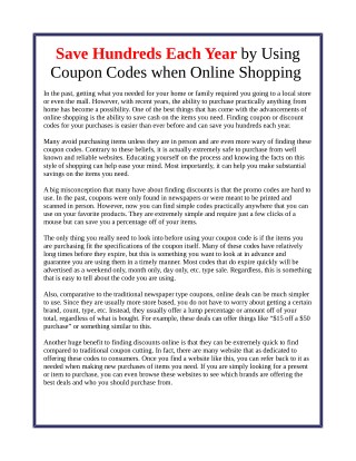 Save Hundreds Each Year by Using Coupon Codes when Online Shopping