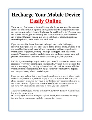 Recharge Your Mobile Device Easily Online