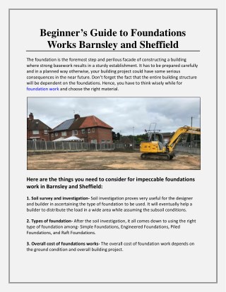Beginner’s Guide to Foundations Works Barnsley and Sheffield