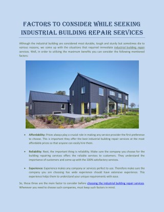 Factors to Consider While Seeking Industrial Building Repair Services