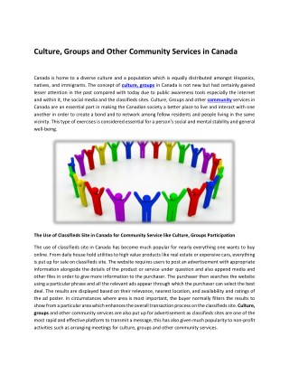 Culture, Groups and Other Community Services in Canada