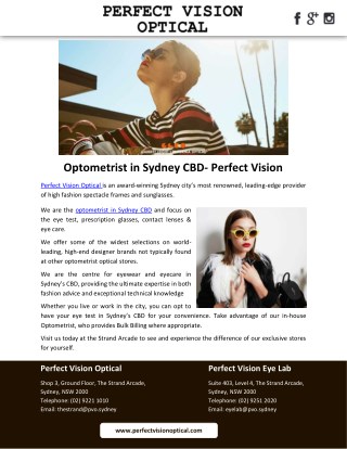Optometrist in Sydney CBD- Perfect Vision