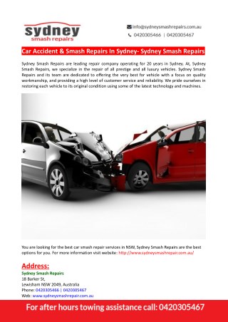 Car Accident & Smash Repairs In Sydney- Sydney Smash Repairs