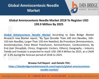 Global Amniocentesis Needle Market 2018 To Register USD 199.9 Million By 2025