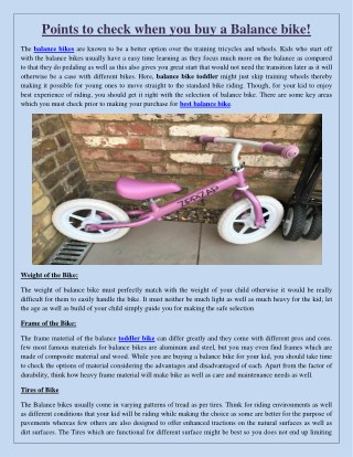 Points to check when you buy a Balance bike
