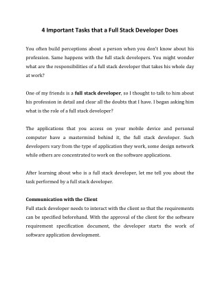 4 Important Tasks that a Full Stack Developer Does