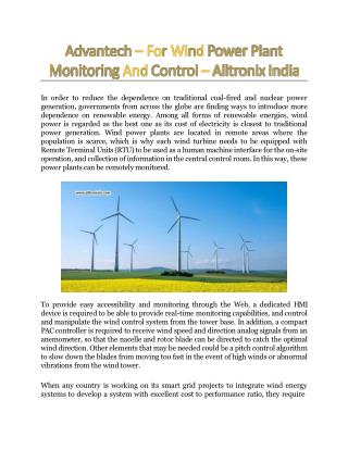 Advantech – For Wind Power Plant Monitoring And Control - Alltronix India