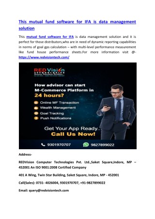 This mutual fund software for IFA is data management solution