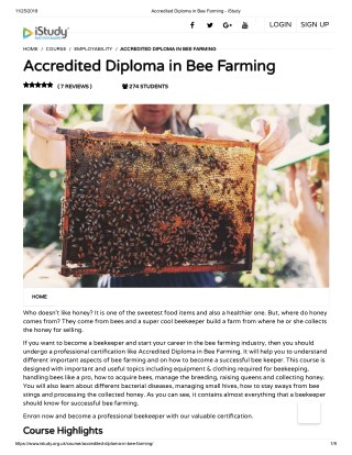 Accredited Diploma in Bee Farming - istudy