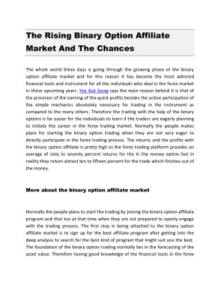 The Rising Binary Option Affiliate Market And The Chances