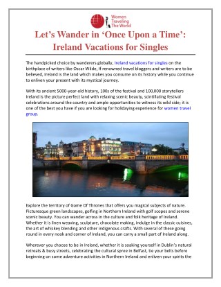 Let’s wander in ‘Once Upon a Time’: Ireland vacations for singles