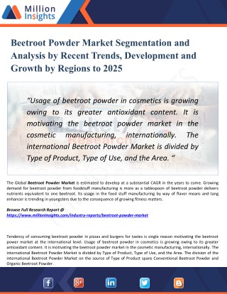 Beetroot Powder Market Overview, Industry Top Manufactures, Market Size, Industry Growth Analysis & Forecast: 2025