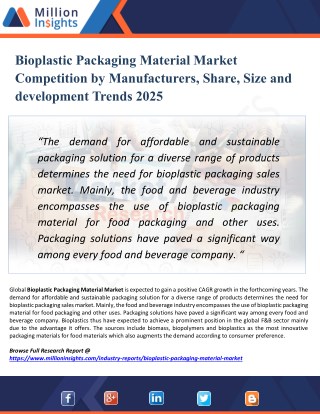 Bioplastic Packaging Material Market - Industry Sales, Revenue, Gross Margin, Market Share, by Regions 2025